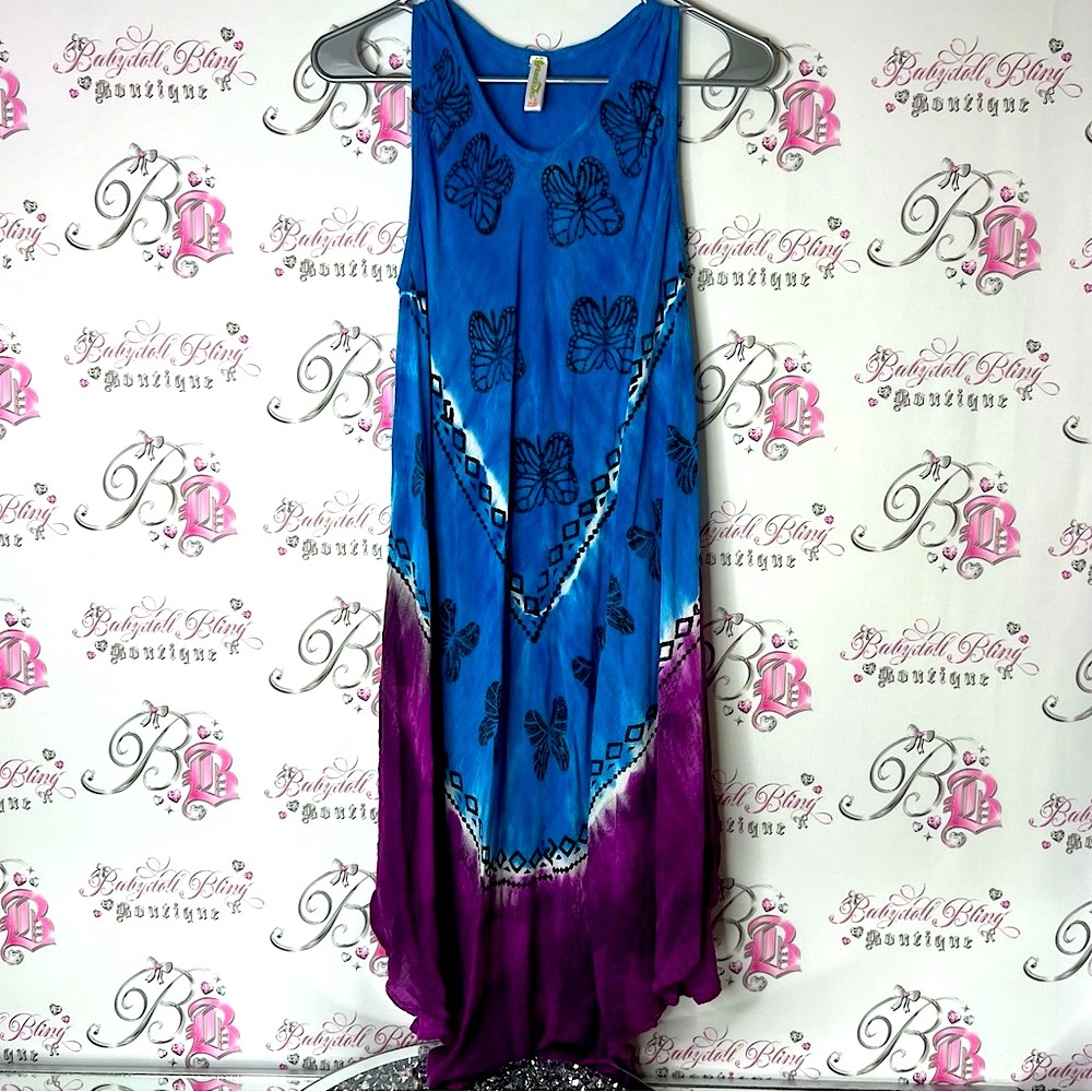 Shoreline dress tie dye butterfly 🦋 boho flowy Blue and Purple Sleeveless Dress